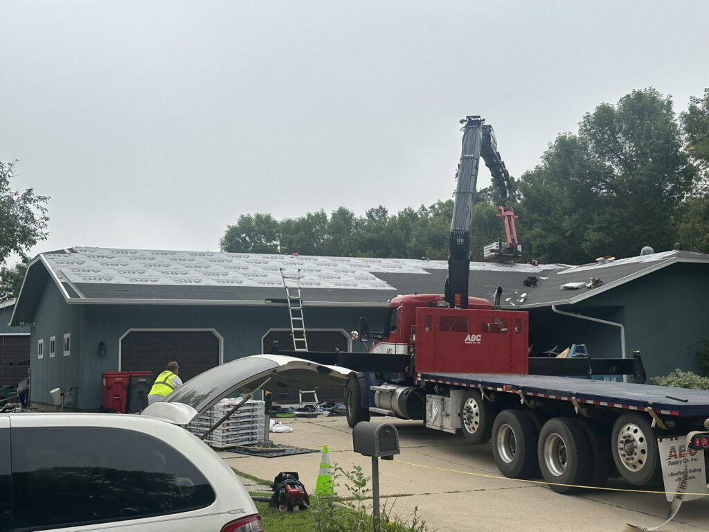 Roof deck with new sheathing, underlayment and ice-and-water shield before shingles, Alexandria MN