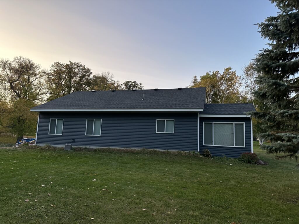 Completed roof and new siding on a Smith Lake home near Osakis, MN